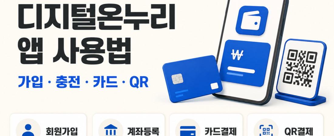 디지털온누리 앱 회원가입 충전 카드등록 QR결제 순서 인포그래픽