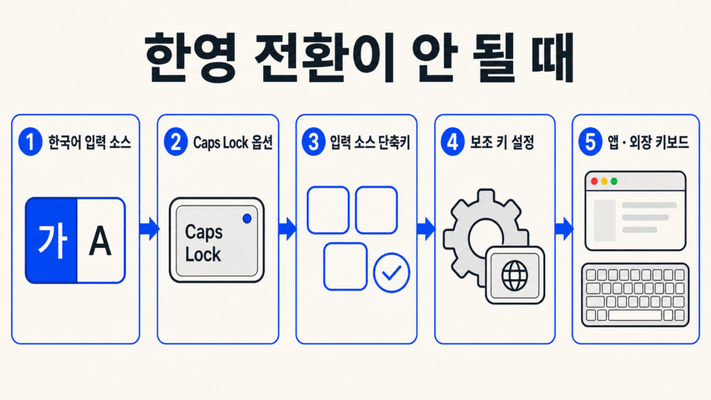 맥북 한영 전환 오류를 입력 소스 Caps Lock 단축키 보조 키 외장 키보드 순서로 점검하는 방법
