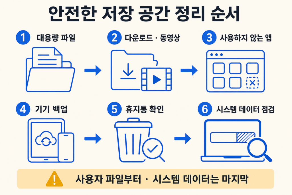 맥북 대용량 파일 다운로드 앱 기기 백업 휴지통 시스템 데이터 정리 우선순위