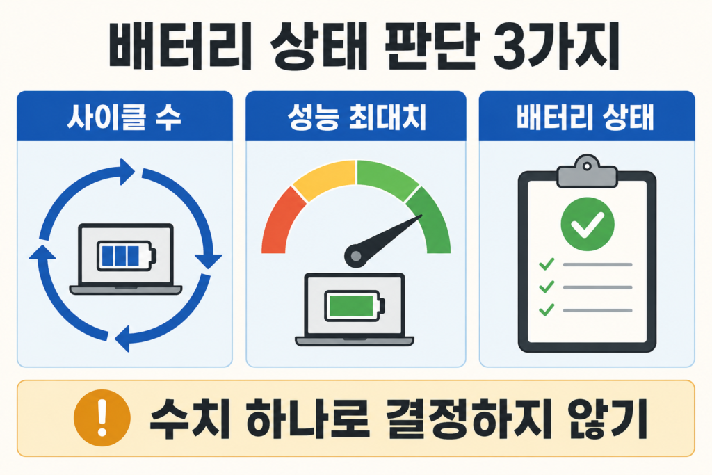 맥북 배터리의 사이클 수 성능 최대치 배터리 상태 세 가지 판단 지표