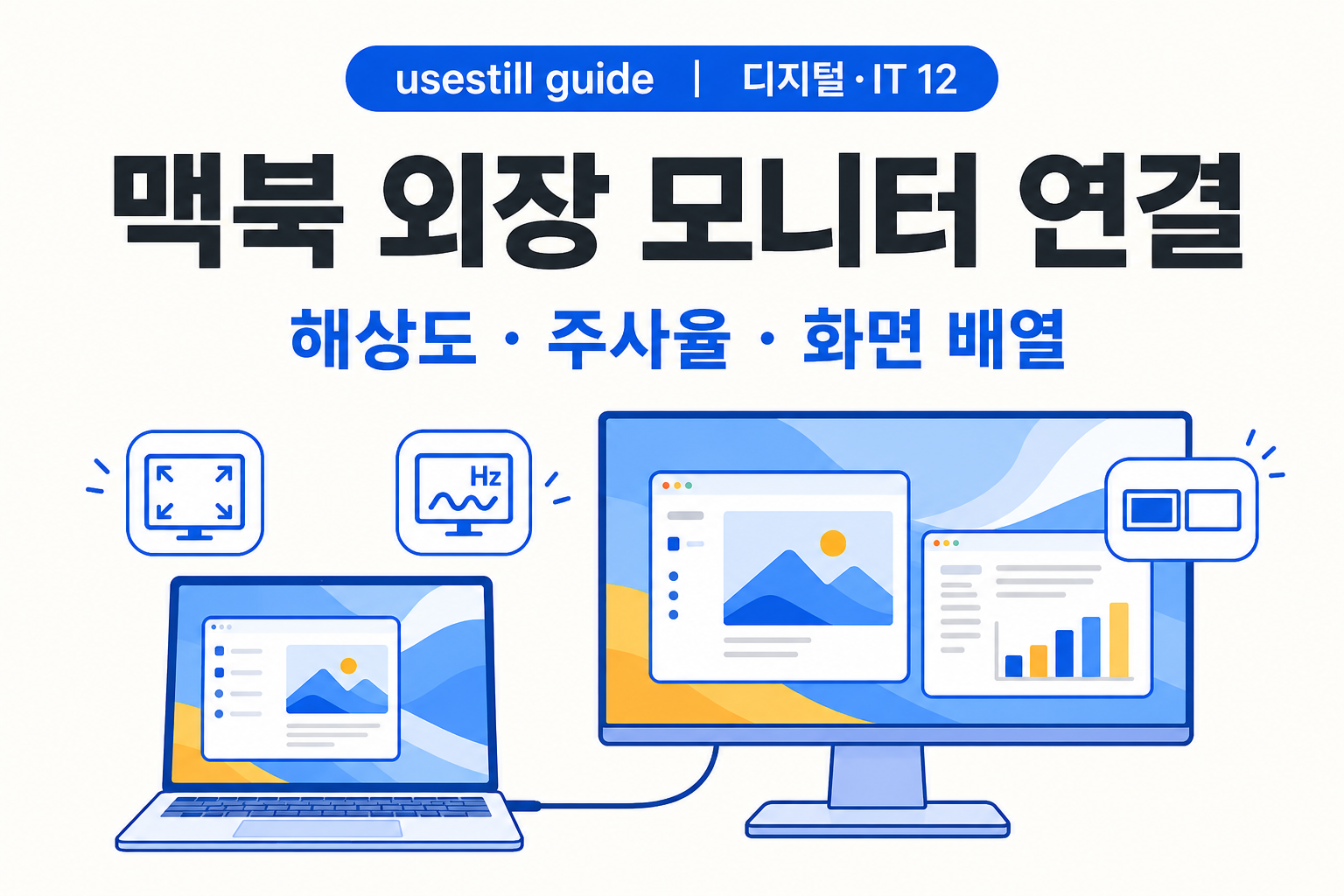 맥북 외장 모니터 연결 완전정리: 해상도·주사율·화면 배열