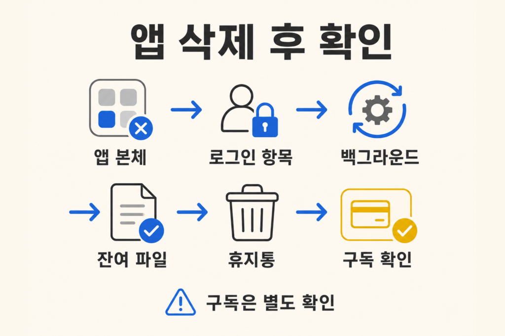 맥북 앱 삭제 후 로그인 항목 백그라운드 활동 잔여 파일 휴지통 구독 확인 순서