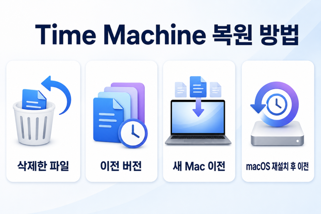 Time Machine 삭제 파일 이전 버전 새 Mac 복원 방법