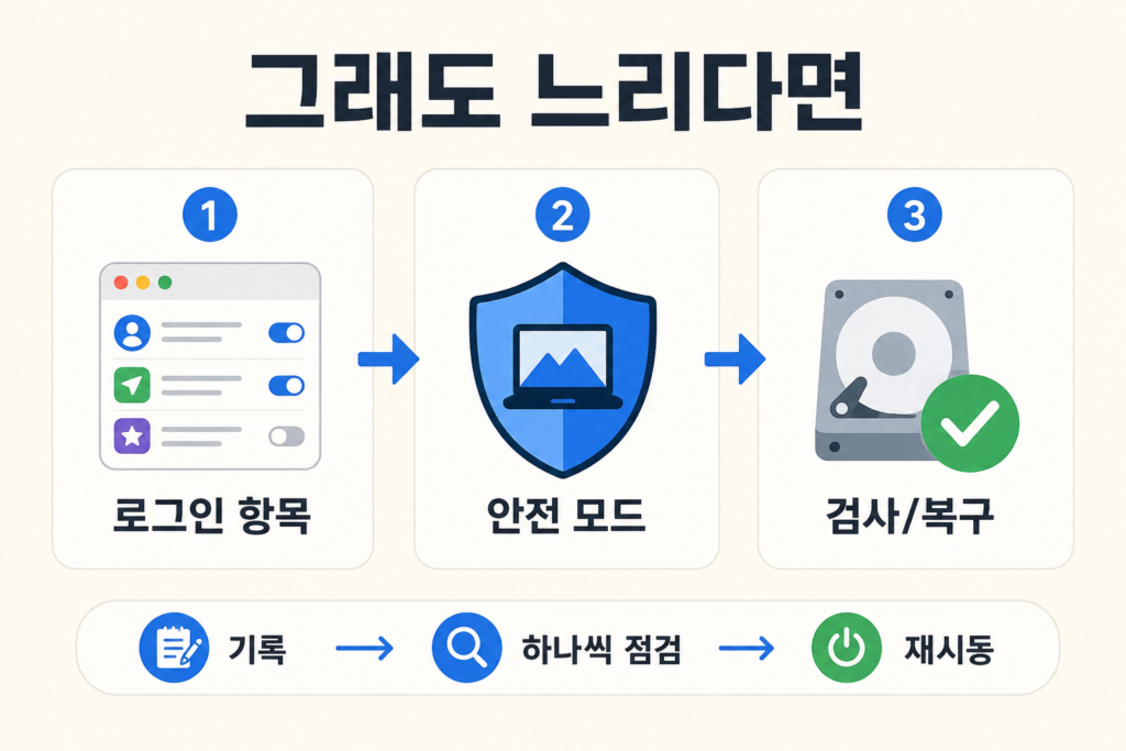 맥북 로그인 항목 안전 모드 디스크 검사 순서