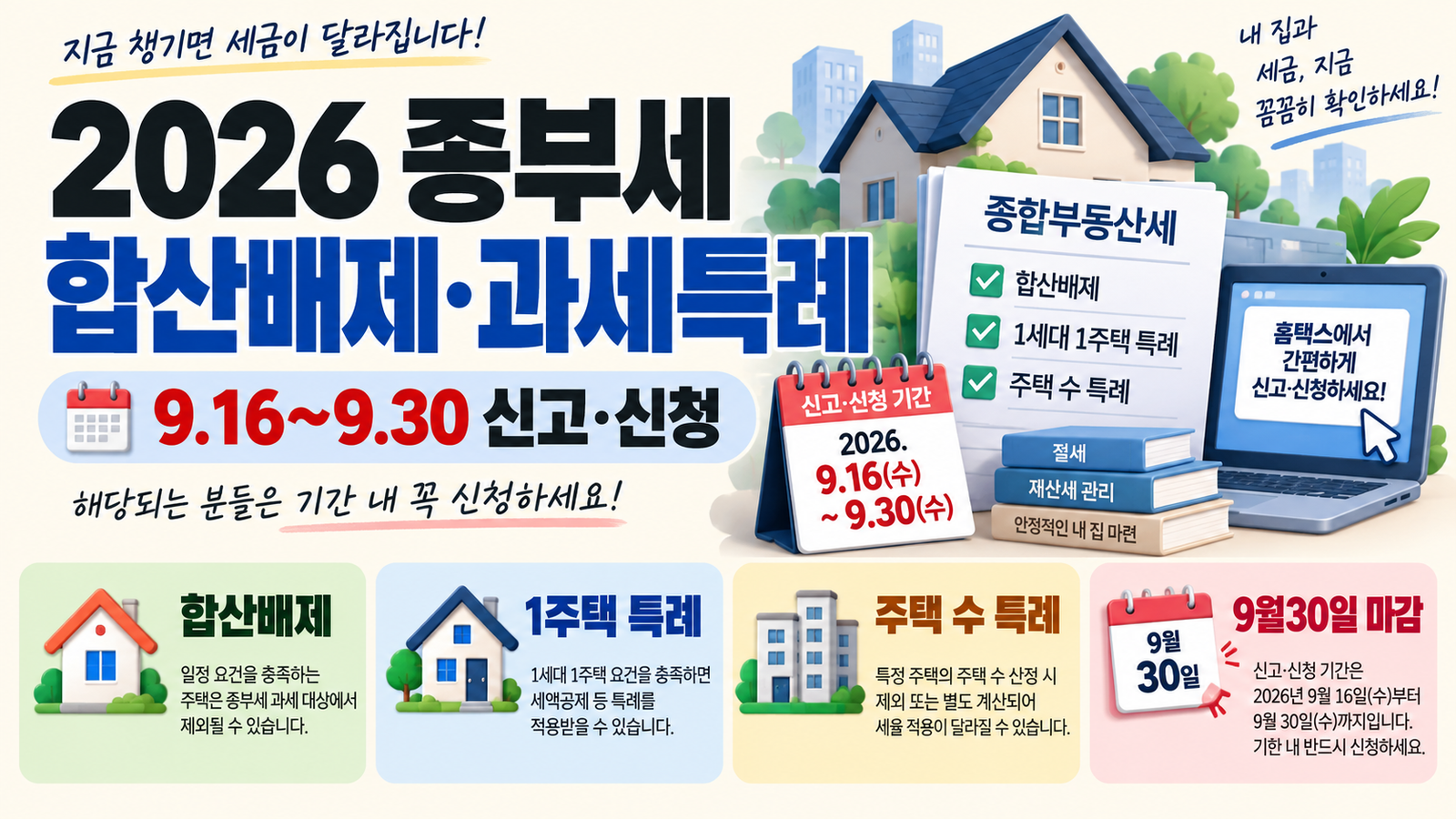 2026 종부세 합산배제·과세특례｜9월 16~30일 신고·신청 총정리