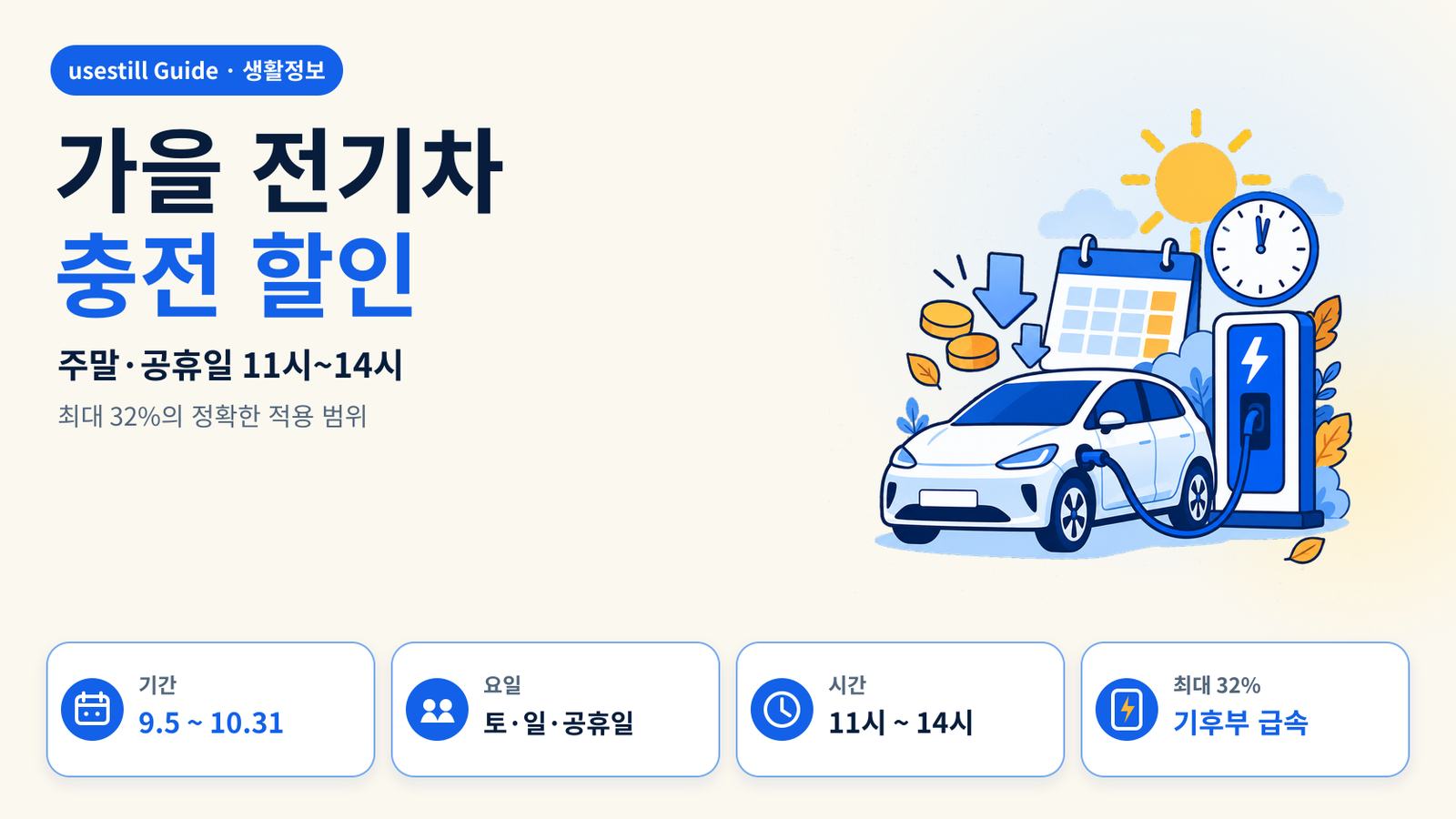 2026 가을 전기차 충전요금 할인｜주말 11~14시 최대 32% 조건