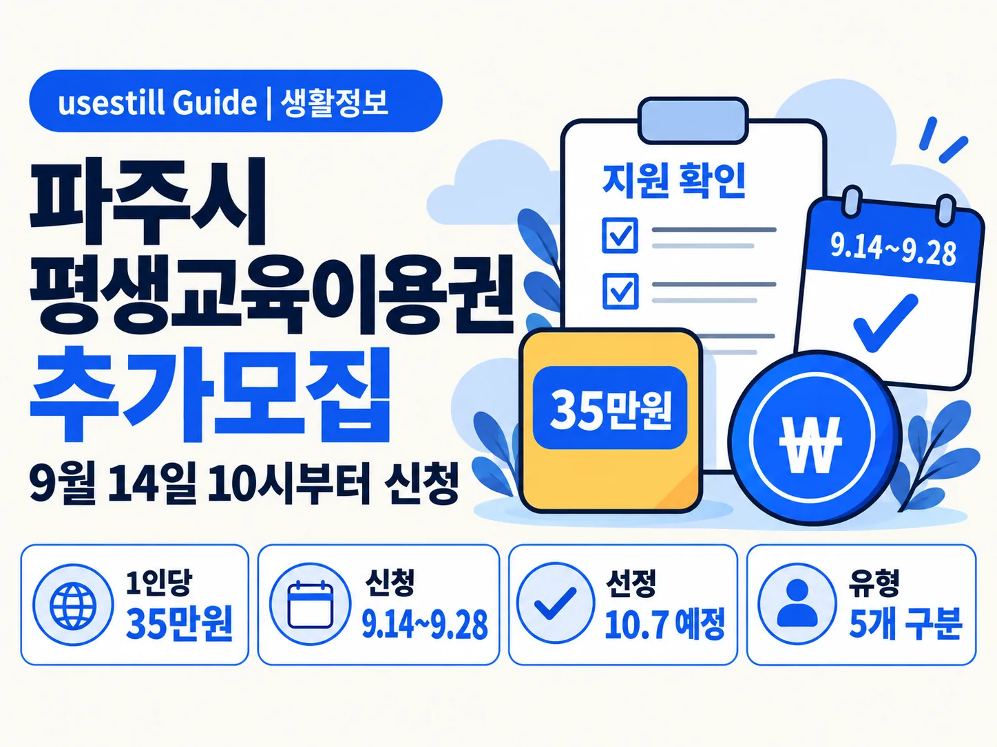 2026 파주시 평생교육이용권 추가모집｜35만원·9월 14~28일 신청