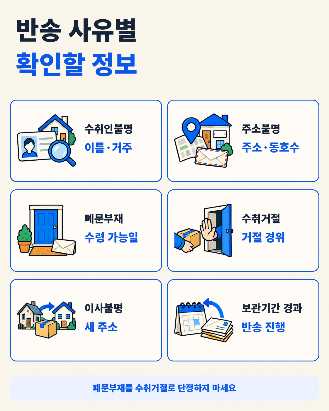 등기우편 반송됐을 때|수취인불명·주소불명·폐문부재 대처법 핵심 정보