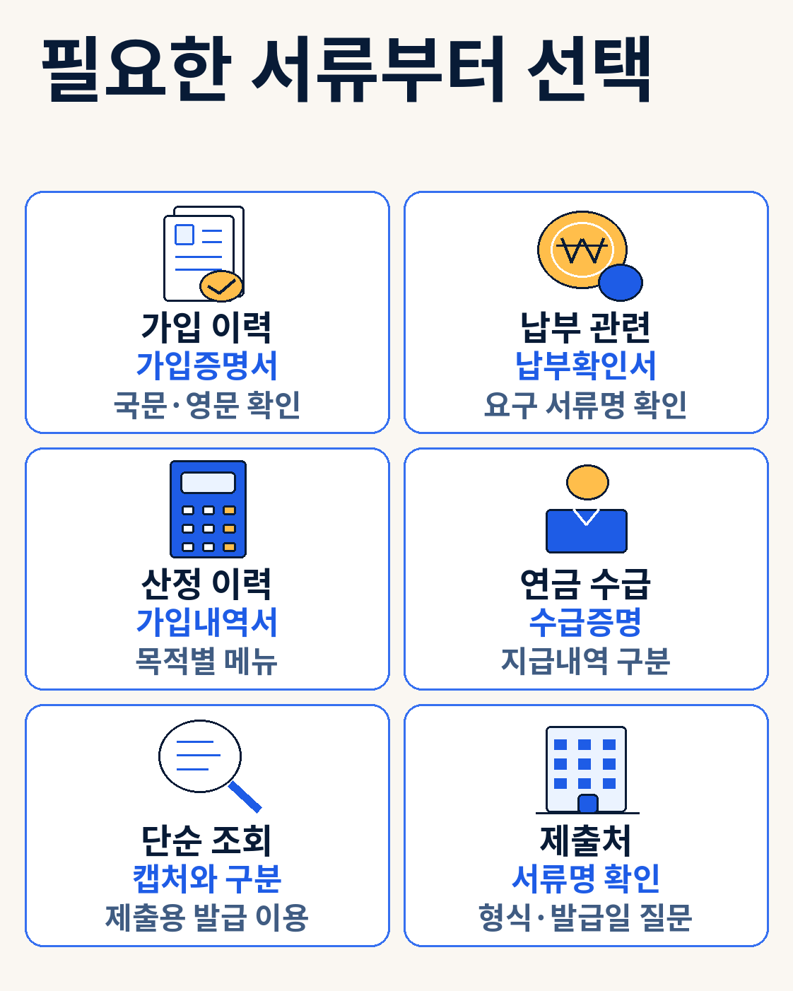 필요한 서류부터 선택 — 국민연금 가입증명서 발급방법|특정사업장·모바일·경력 제출 확인